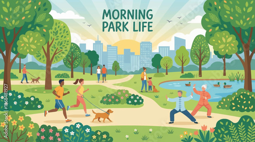 People Exercising in City Park.