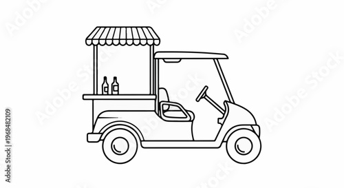 A simple line drawing of a concession golf cart with a canopy