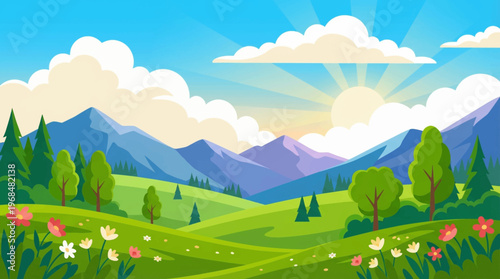 Beautiful landscape with green hills.