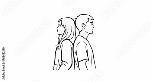 A simple line drawing of a couple standing back to back