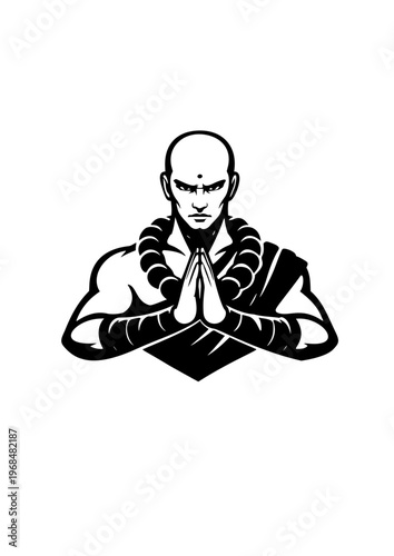 Monk Class Icon in Meditation Pose – Martial Artist Fantasy RPG Black Silhouette Vector