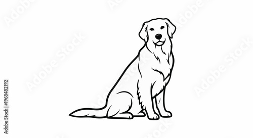 A simple line drawing of a golden retriever dog sitting and looking forward