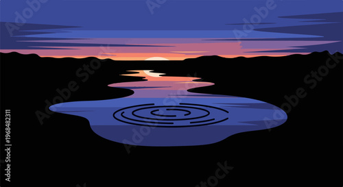 A serene sunset paints the sky with vibrant colors over a winding river