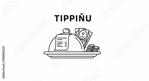A service tray with a receipt, money, and coins, with the word TIPPINU