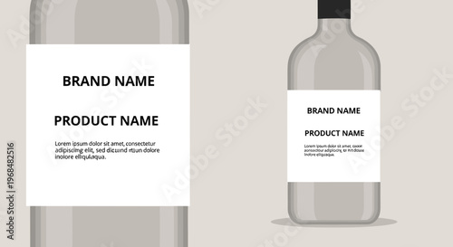 A minimalist illustration of a clear glass bottle with a white label displaying 'BRAND NAME' and 'PRODUCT NAME' in bold black text.