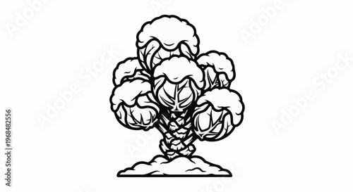 A stylized, black and white drawing of a cluster of cabbages