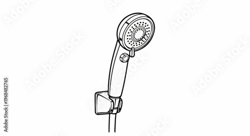 A black and white line drawing of a shower head on a wall mount