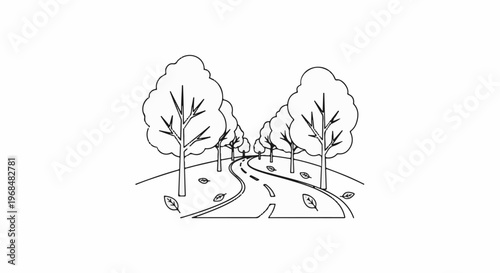 A winding road lined with trees leads into the distance on a clear day