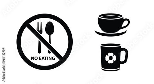 No food or drink allowed a prohibition sign in black silhouette