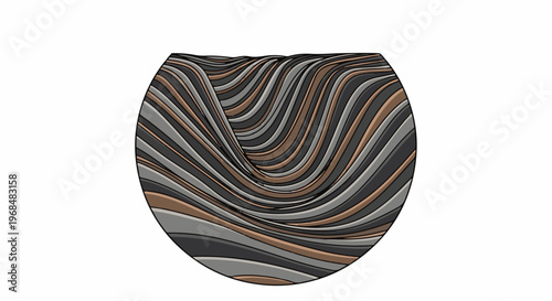 Abstract 3D landscape texture of layered, wavy, colorful bands