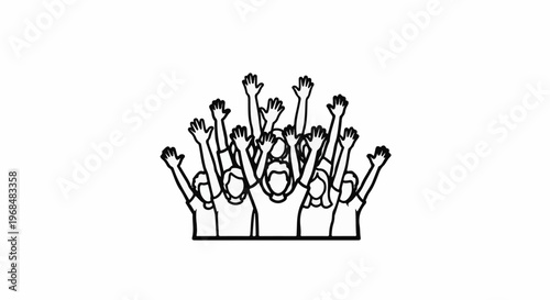 A group of people with their arms raised in excitement