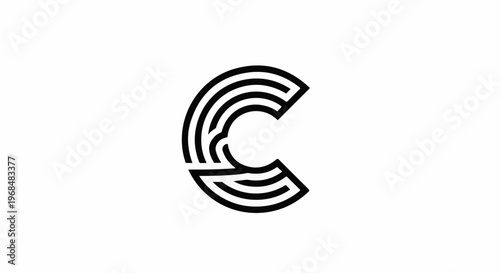 Abstract black and white letter C logo with a maze-like design