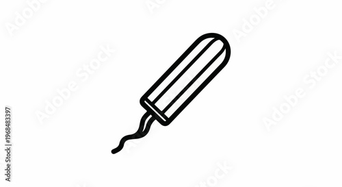 A simple black and white illustration of a tampon with a string