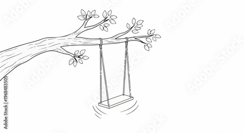 A simple sketch of a wooden swing hanging from a tree branch