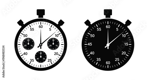 Two black stopwatch icons displaying time a striking silhouette