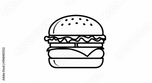 A simple black and white line art icon of a stacked burger