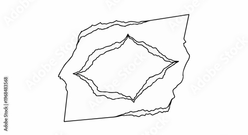 Abstract black ink drawing of nested, jagged diamond shapes