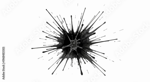 Abstract black ink splatter with multiple sharp lines radiating outwards