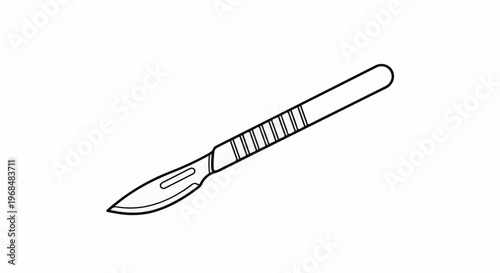 A simple black and white line drawing of a surgical scalpel on a white background