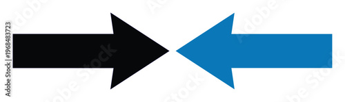 Opposing Arrows Vector Icon. Black and Blue Directional Symbols, Confrontation, or Connection Concept. Modern Graphic Element for Business, Technology, and Communication Design.