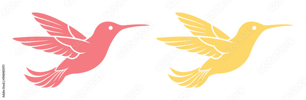 Obraz premium Graceful Hummingbird Vector Illustration, delicate flying bird silhouette, vibrant pink and yellow avian design, elegant nature art for branding and decor