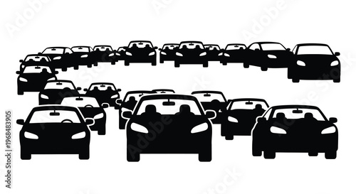 Dense traffic jam depicted with stark vehicle outlines a striking silhouette