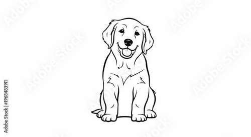 A happy, black and white cartoon dog sits patiently