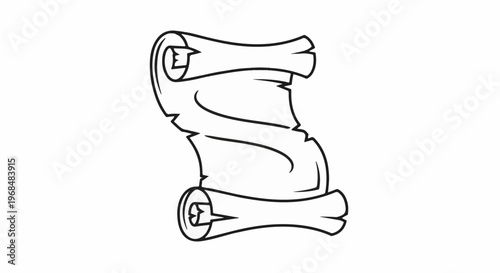 A simple black and white outline drawing of an old rolled up parchment scroll