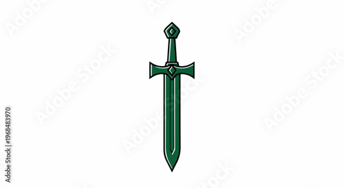 A stylized green sword with a diamond-shaped pommel on a white background