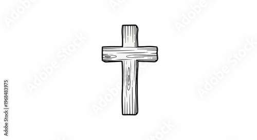 A simple black and white outline sketch of a wooden cross