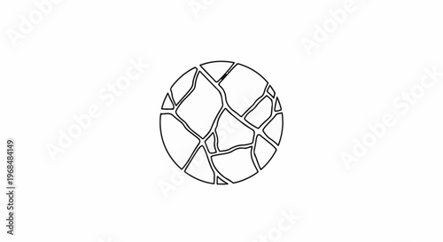 Abstract cracked circle pattern, bold black outlines on white