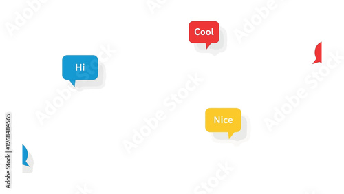 Interactive Speech Bubbles: A collection of dynamic speech bubbles floats gracefully, each bearing a simple, friendly message in vibrant colors, symbolizing easy, friendly communication.
