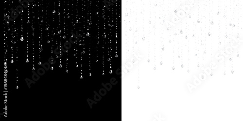 Obraz na płótnie Water droplets hang from a transparent background creating a pattern of falling