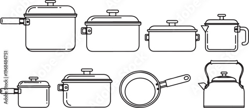 Line drawing of various storage items including boxes and containers Vector