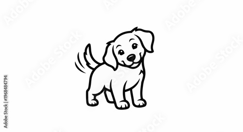 A simple, happy cartoon puppy with floppy ears and a wagging tail