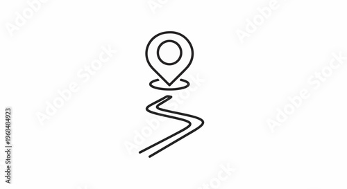 A simple line art icon depicting a map pin leading to a winding road