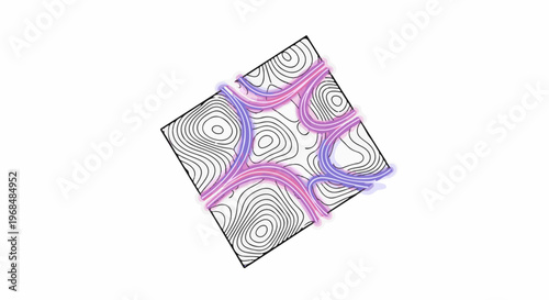 Abstract geometric pattern with swirling contours and glowing lines