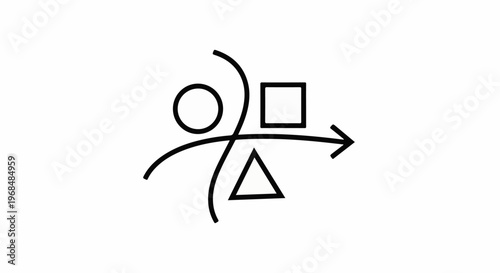 Abstract geometric shapes divided by lines and an arrow indicating direction