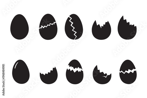 Easter egg icon, vector. Broken Easter egg. Ester eggs shell. Egg shell and egg icon set. Cracked egg vector illustration.