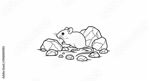 A small rodent sits amongst various-sized rocks