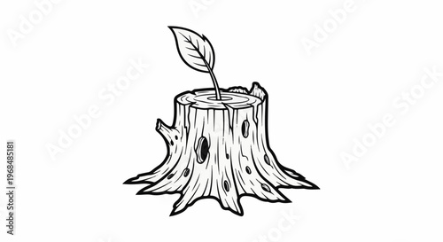 A solitary sprout emerges from an old tree stump