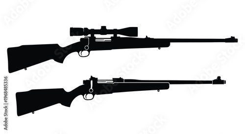 Two rifles depicted in stark black profile a bold silhouette