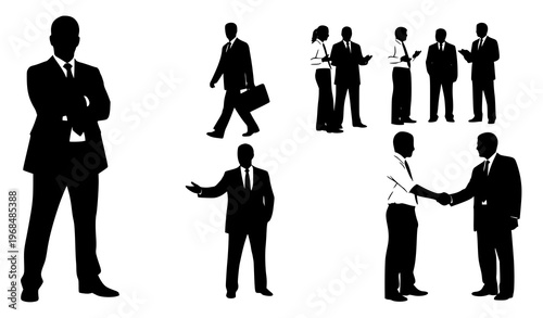 Business People Silhouettes Set – Diverse Professionals in Various Poses Vector