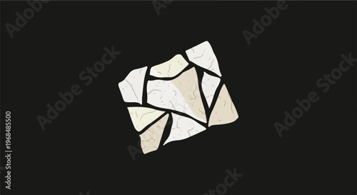 Abstract mosaic of uneven stone pieces on black