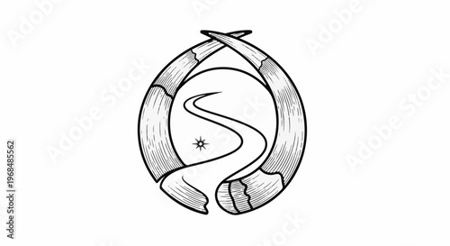 Abstract oval frame with a winding path and star