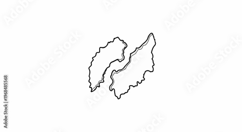 Abstract outline of two connected landmasses separated by a winding river