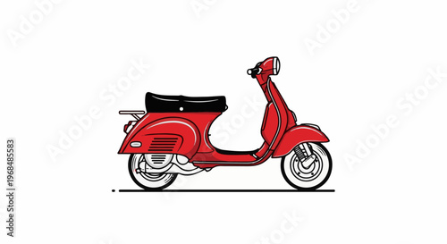 A vibrant red vintage-style scooter sits against a clean white background