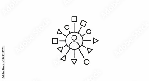 Abstract representation of a person connected to various shapes and ideas