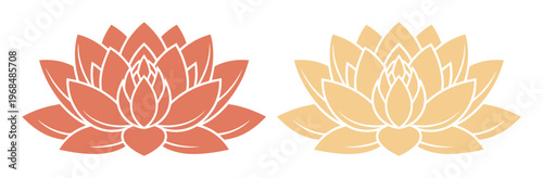 Elegant Lotus Flower Vector Set, two stylized floral designs in warm coral and soft gold, perfect for spa, yoga, or wellness branding and decorative elements