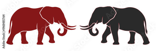 Political elephant vector icon, red and black elephant symbols facing each other, contrasting political party mascots, election campaign graphics, government and democracy concepts